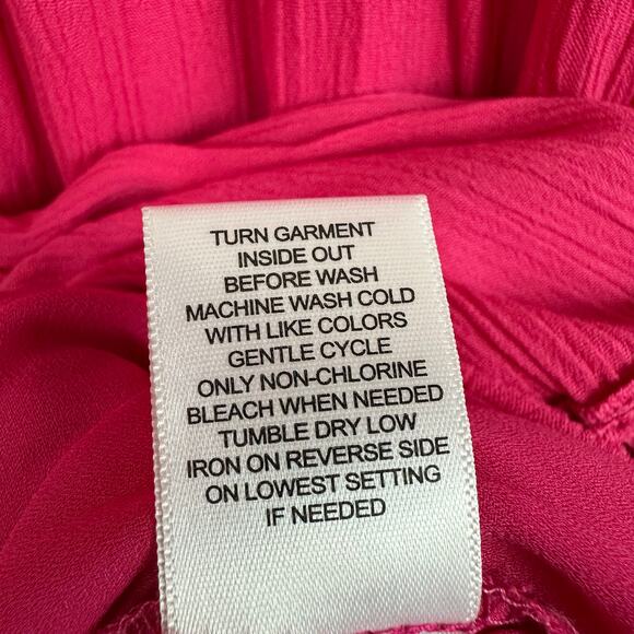 Women's Kate Sam Bright Pink Flowy Boho Tiered Ruffle Eyelet Midi Dress Size L - Picture 7 of 7